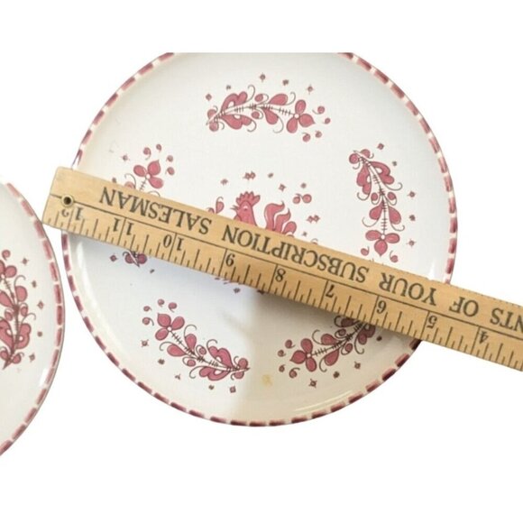 Paul Vogt salad dessert plates 8" Rooster floral design Red Farmhouse set of 4 - Picture 7 of 9
